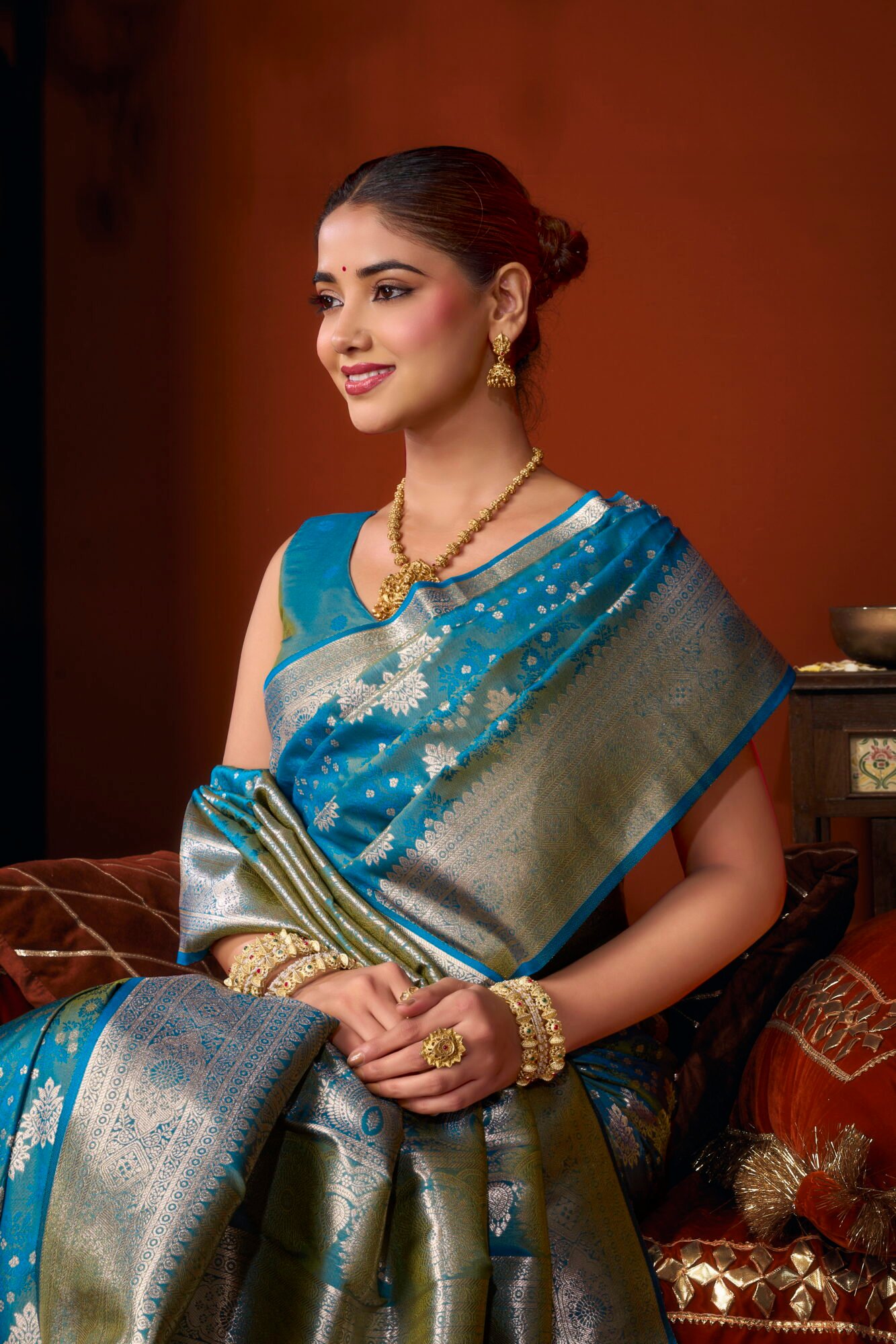 Self Jacquard Soft Silk Saree with Rich Zari & Tassels - Image 4
