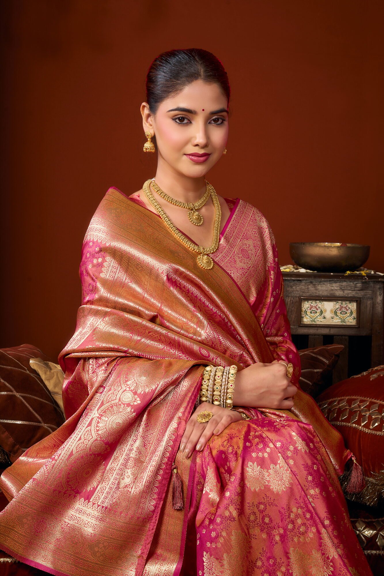Self Jacquard Soft Silk Saree with Rich Zari & Tassels - Image 5