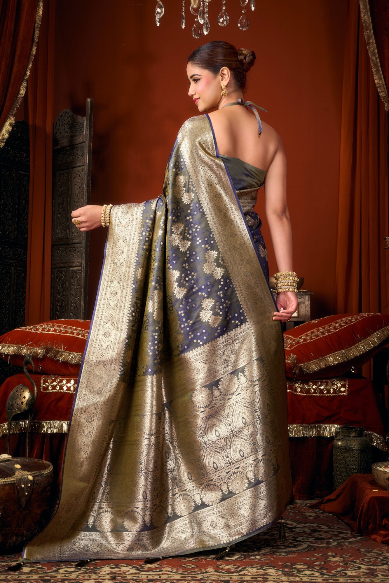 Self Jacquard Soft Silk Saree with Rich Zari & Tassels - Image 8