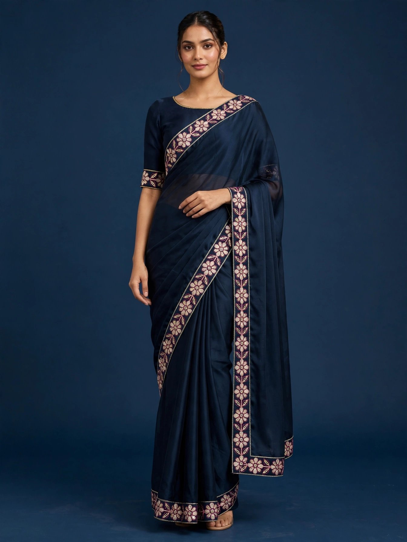 Rangoli Royale – Silk Saree with Embroidery & Fancy Lace - Image 9