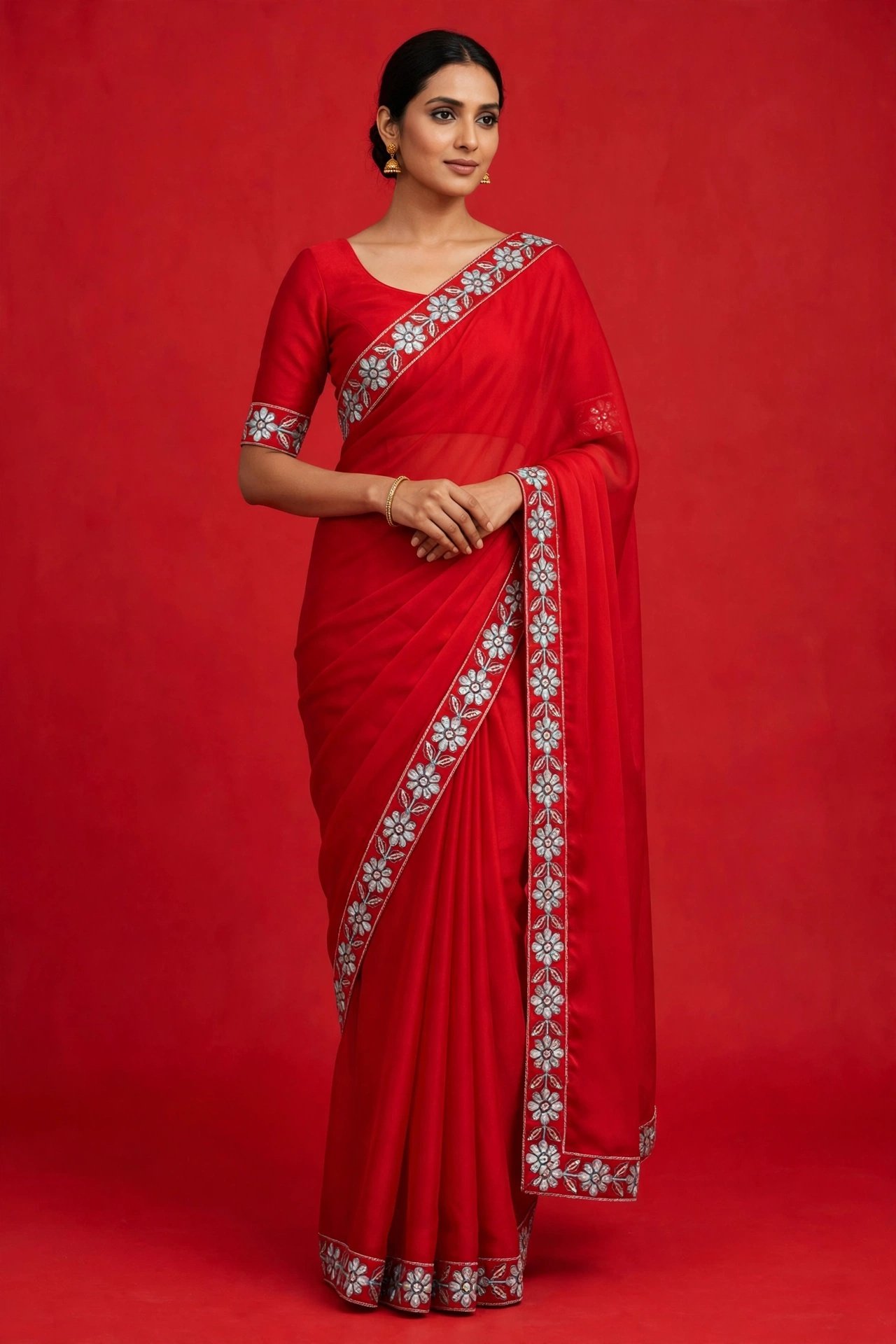 Rangoli Royale – Silk Saree with Embroidery & Fancy Lace