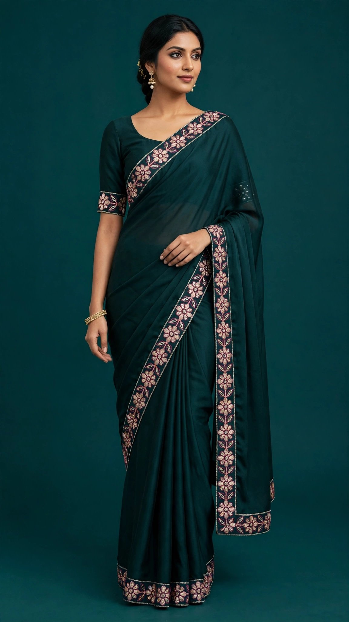 Rangoli Royale – Silk Saree with Embroidery & Fancy Lace - Image 7