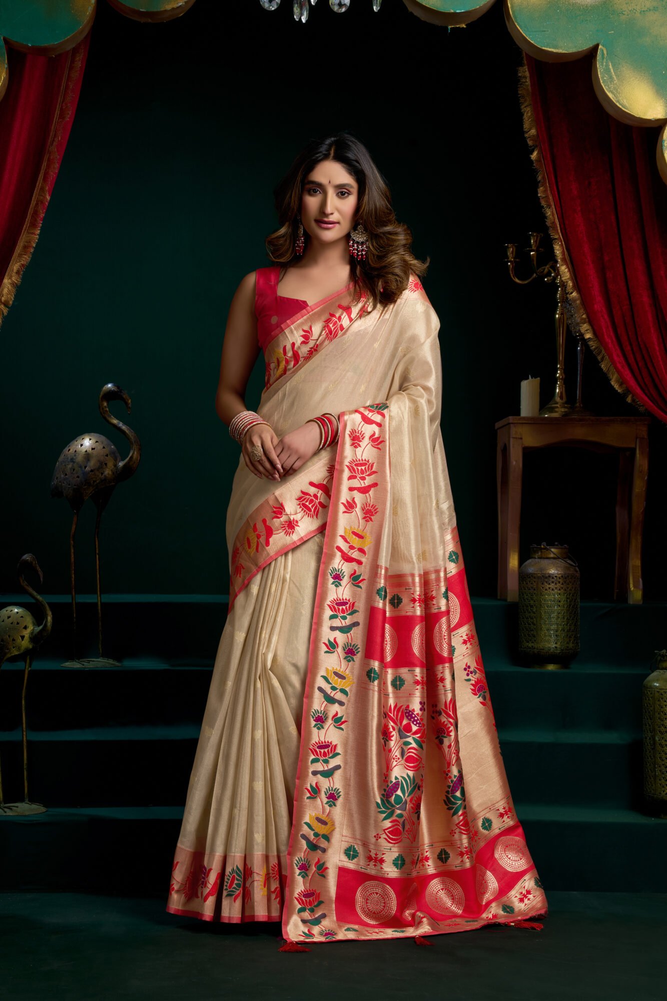 Sophisticated Tissue Paithani Saree with Mina Work & Lotus Zari