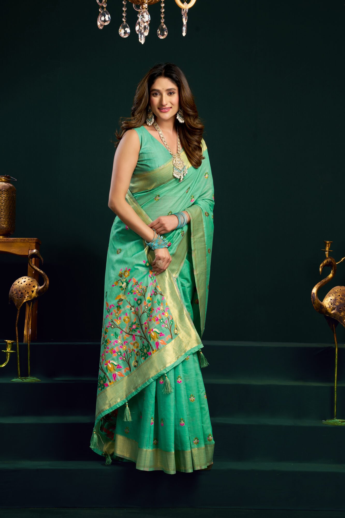 Munga Cotton Mina Work Saree with Zari Border - Image 2