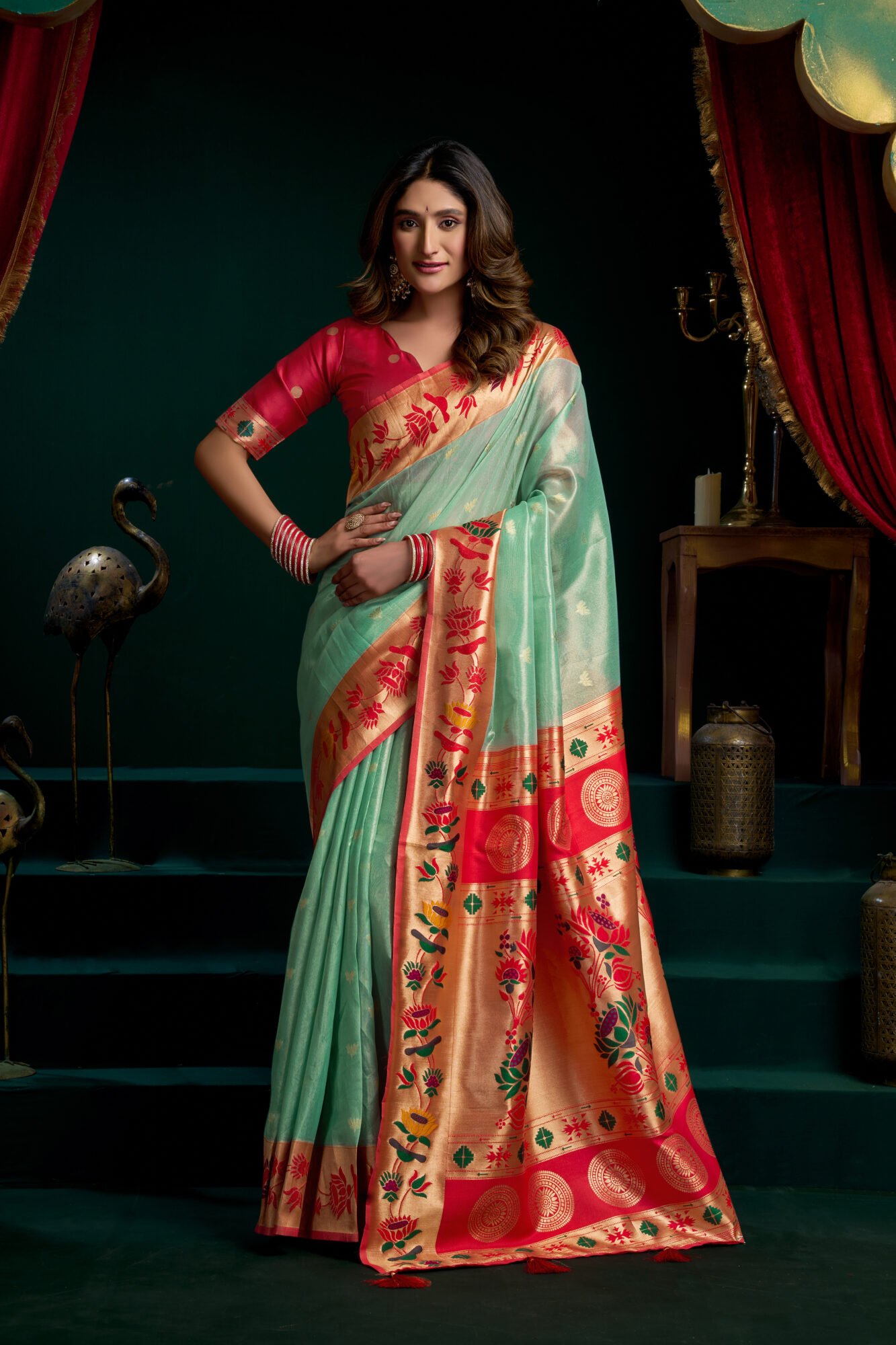 Sophisticated Tissue Paithani Saree with Mina Work & Lotus Zari - Image 2