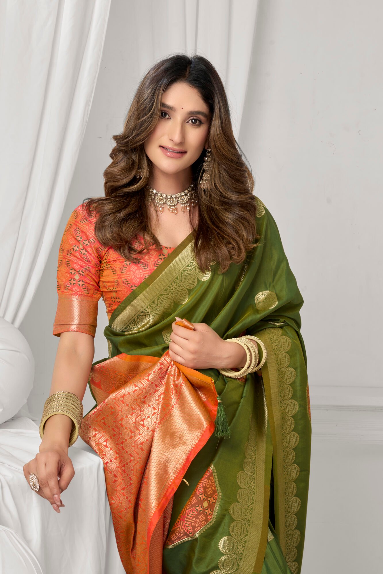 Elegant Soft Silk Saree with Statement Pompom Detailing - Image 3