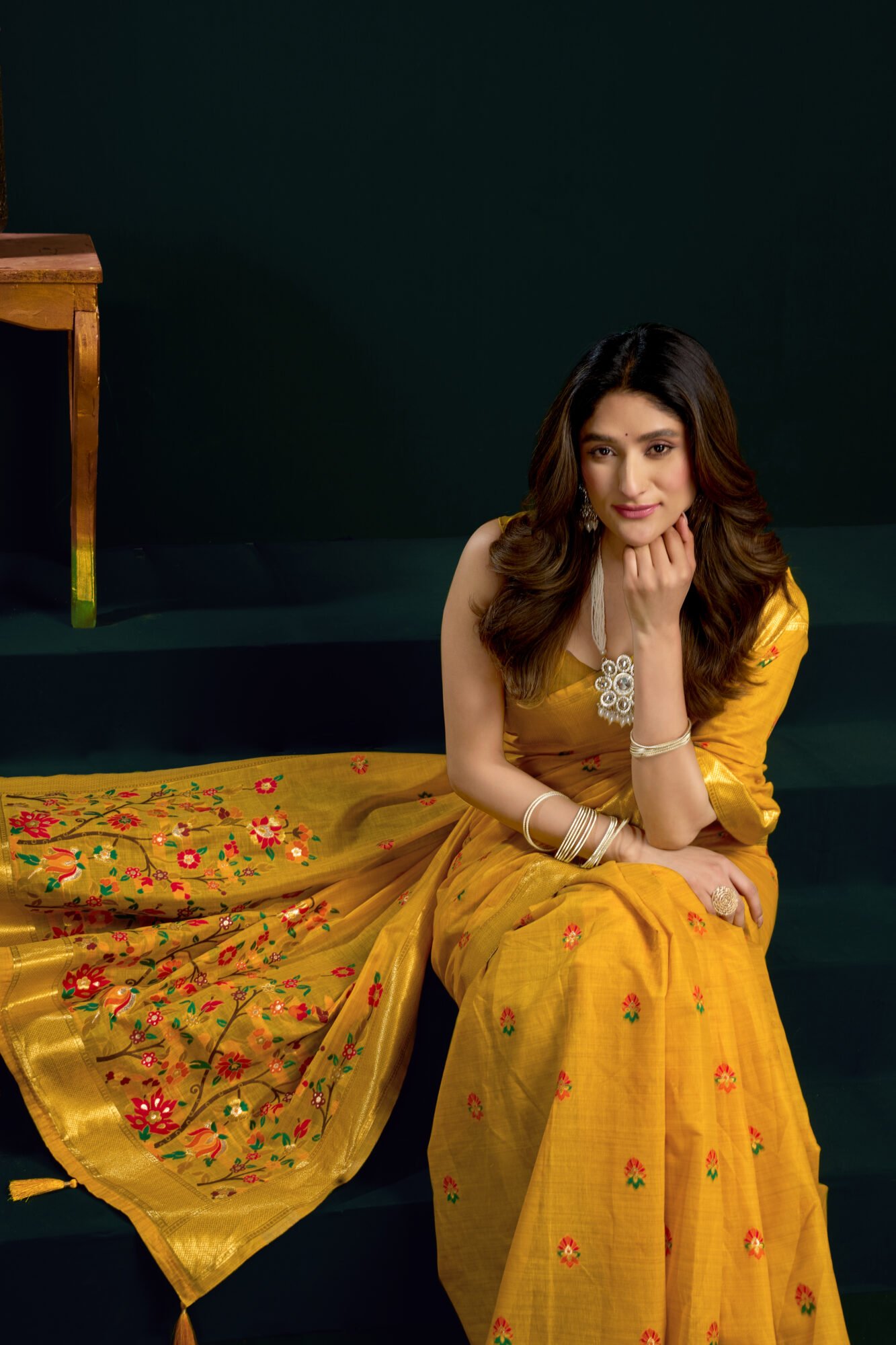 Munga Cotton Mina Work Saree with Zari Border