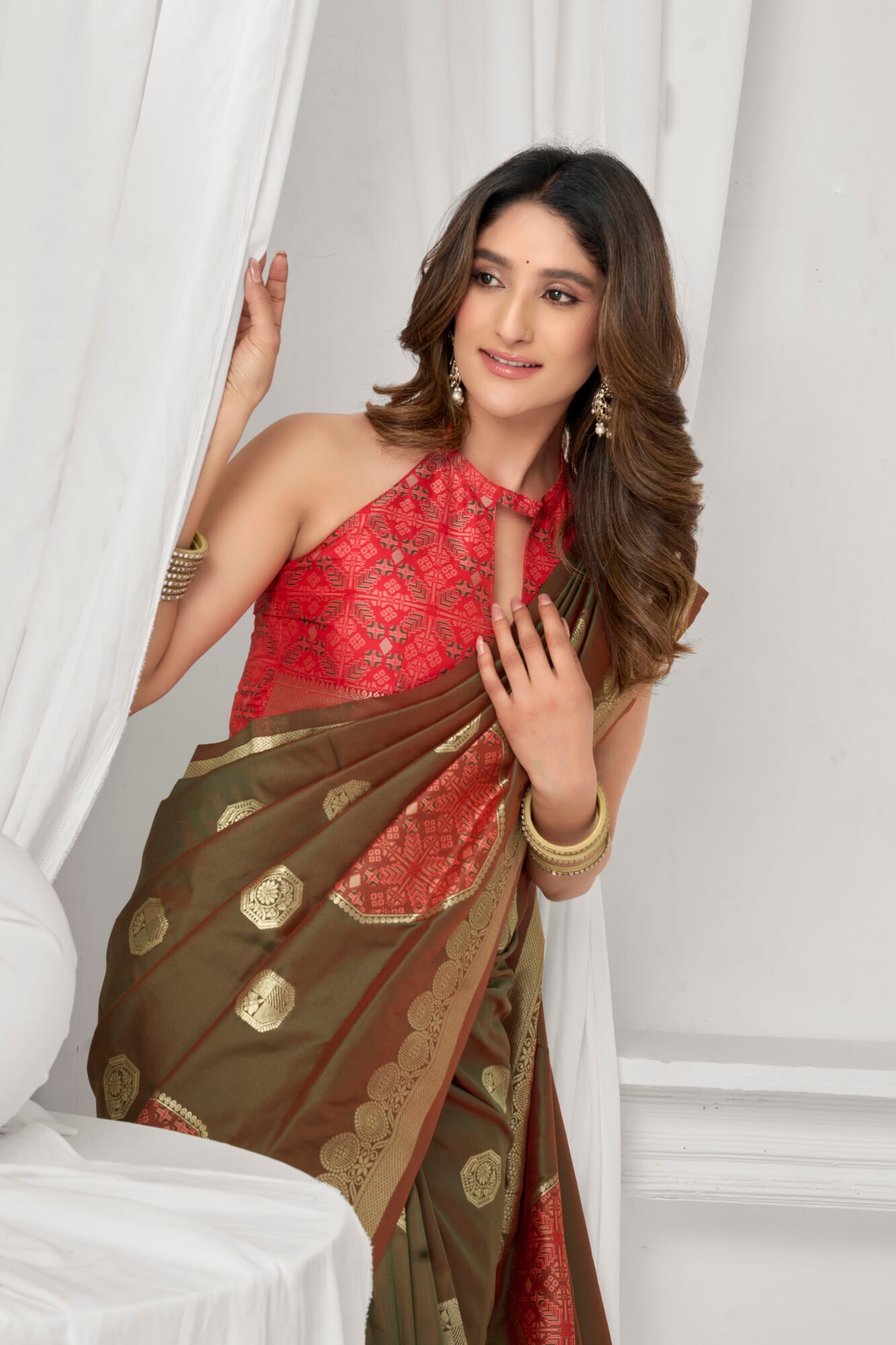 Elegant Soft Silk Saree with Statement Pompom Detailing - Image 5