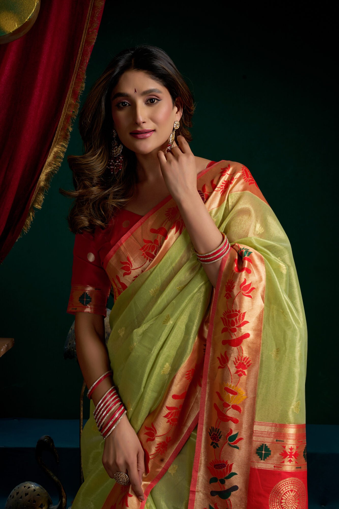 Sophisticated Tissue Paithani Saree with Mina Work & Lotus Zari - Image 5