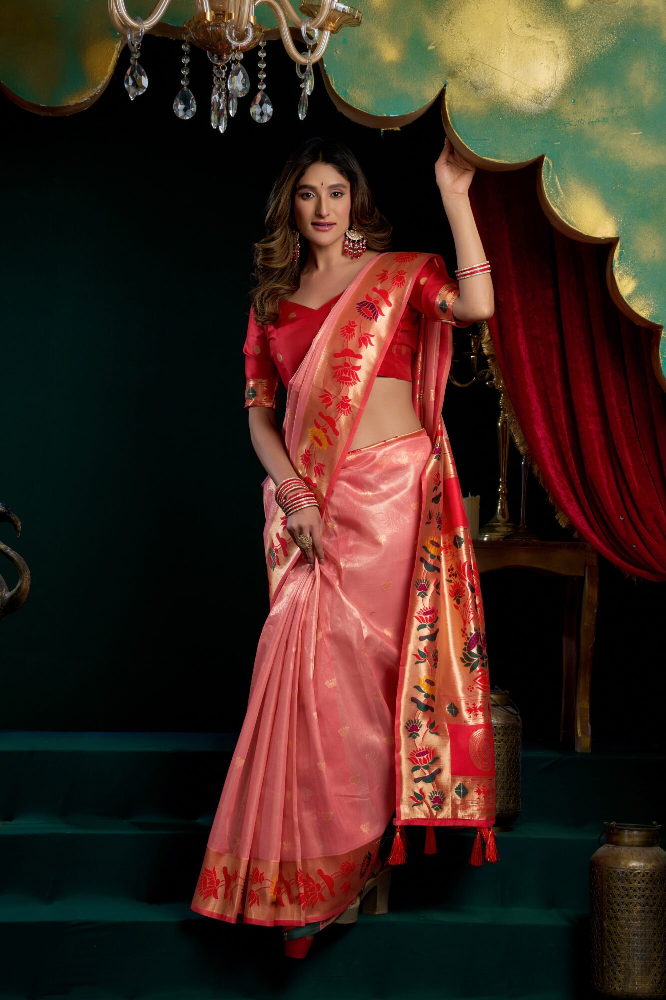 Sophisticated Tissue Paithani Saree with Mina Work & Lotus Zari - Image 6