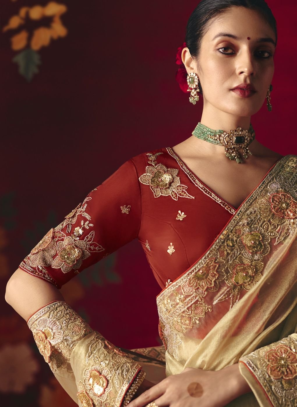 Fancy Party Wear Saree with Sequins and Thread Embroidery - Image 2