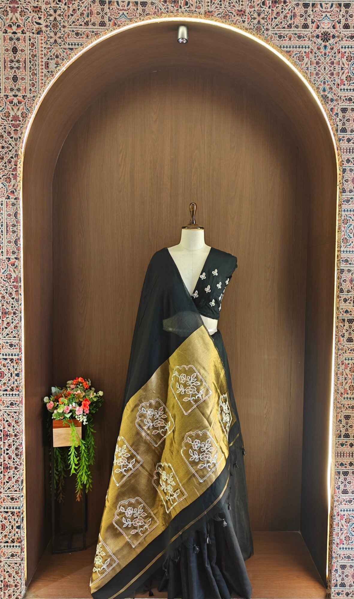 Embroidered Mul Cotton Saree with Aari, Sequin & Dori Work - Image 2