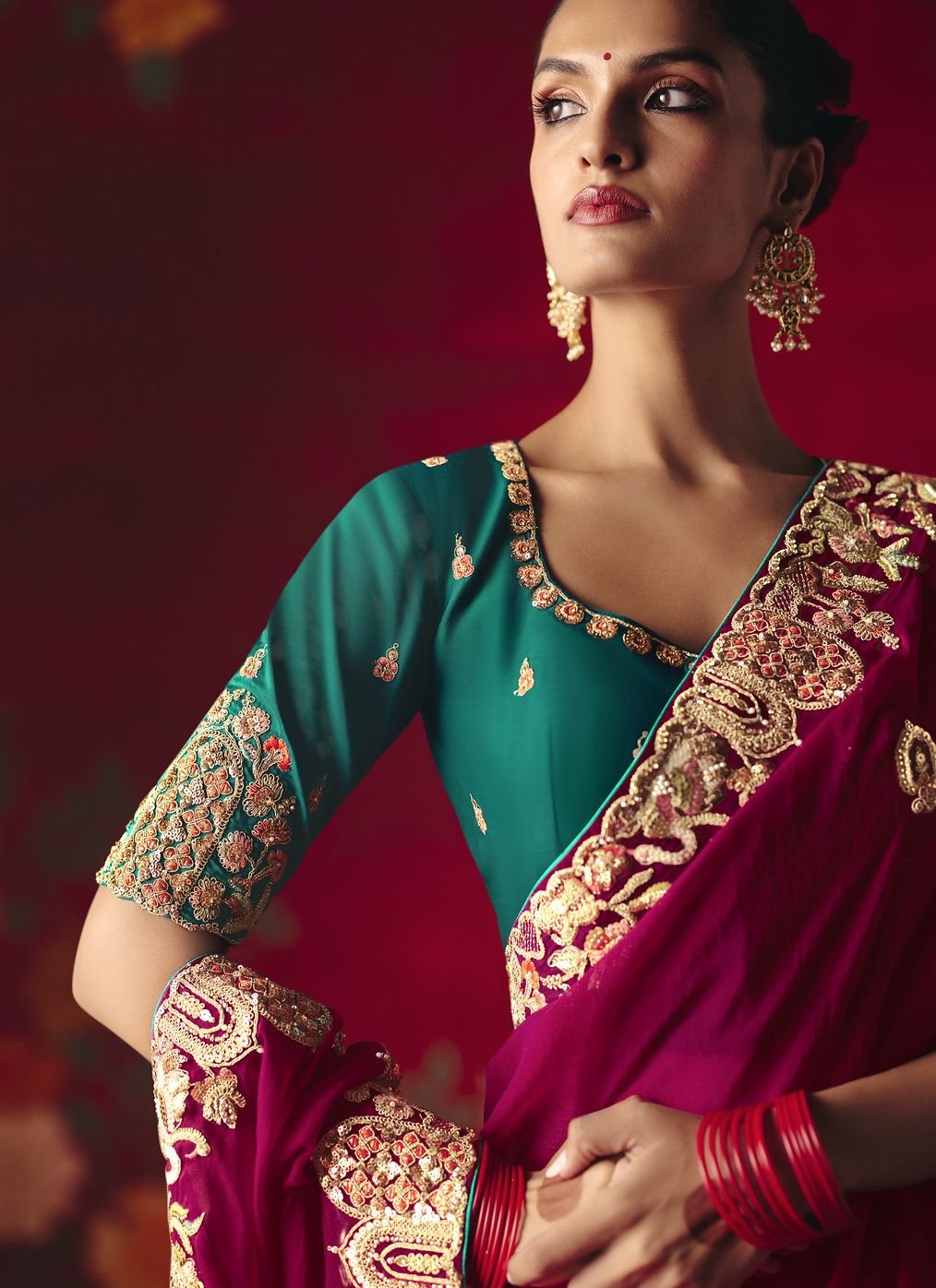 Designer Fancy Saree with Sequin and Embroidered Butti Work - Image 3