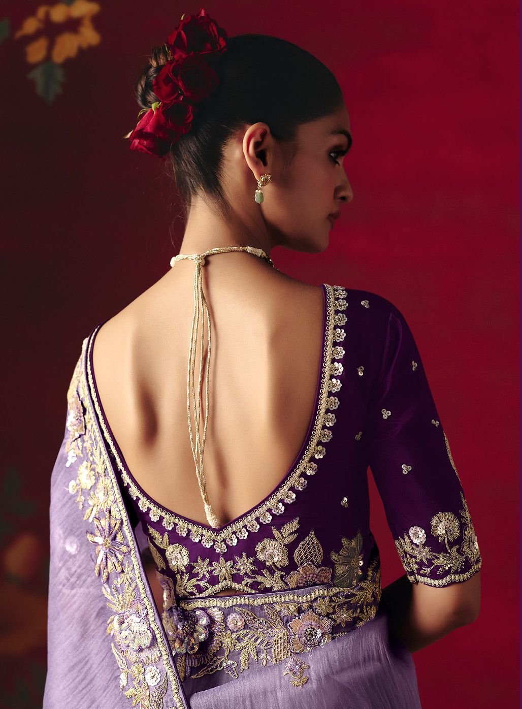 Designer Fancy Saree with Sequin and Embroidered Butti Work - Image 5