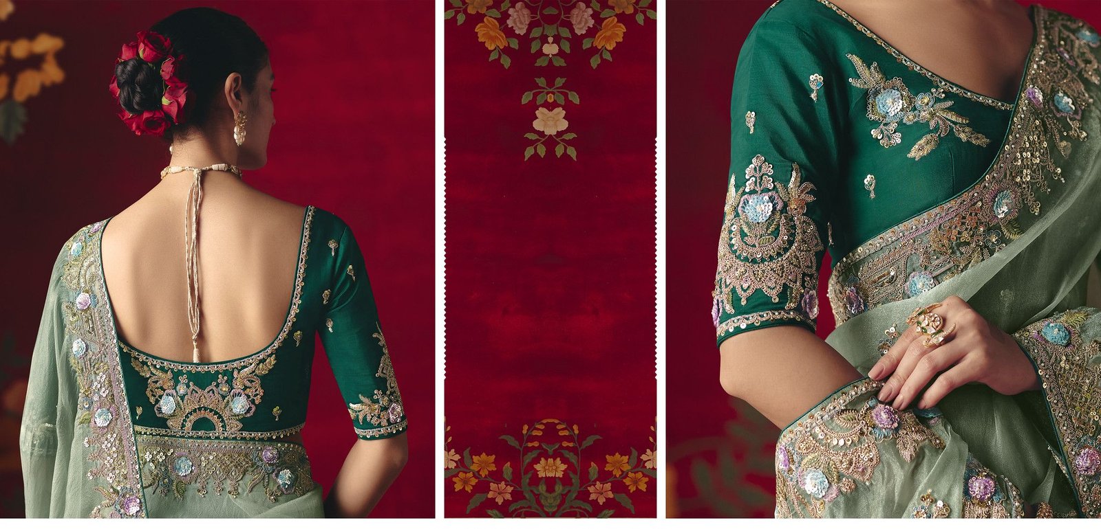 Designer Fancy Saree with Sequin and Embroidered Butti Work - Image 7