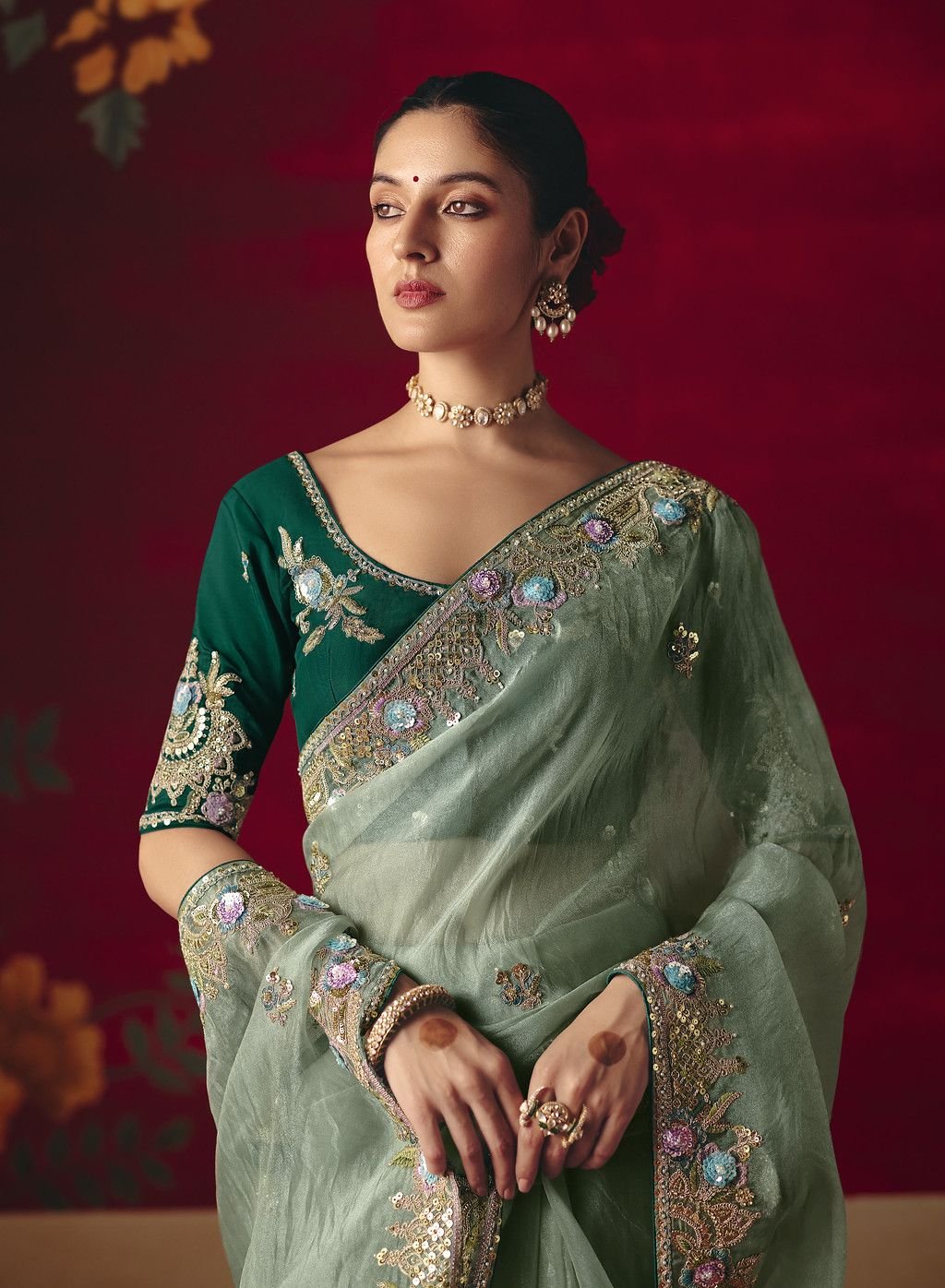 Designer Fancy Saree with Sequin and Embroidered Butti Work - Image 8