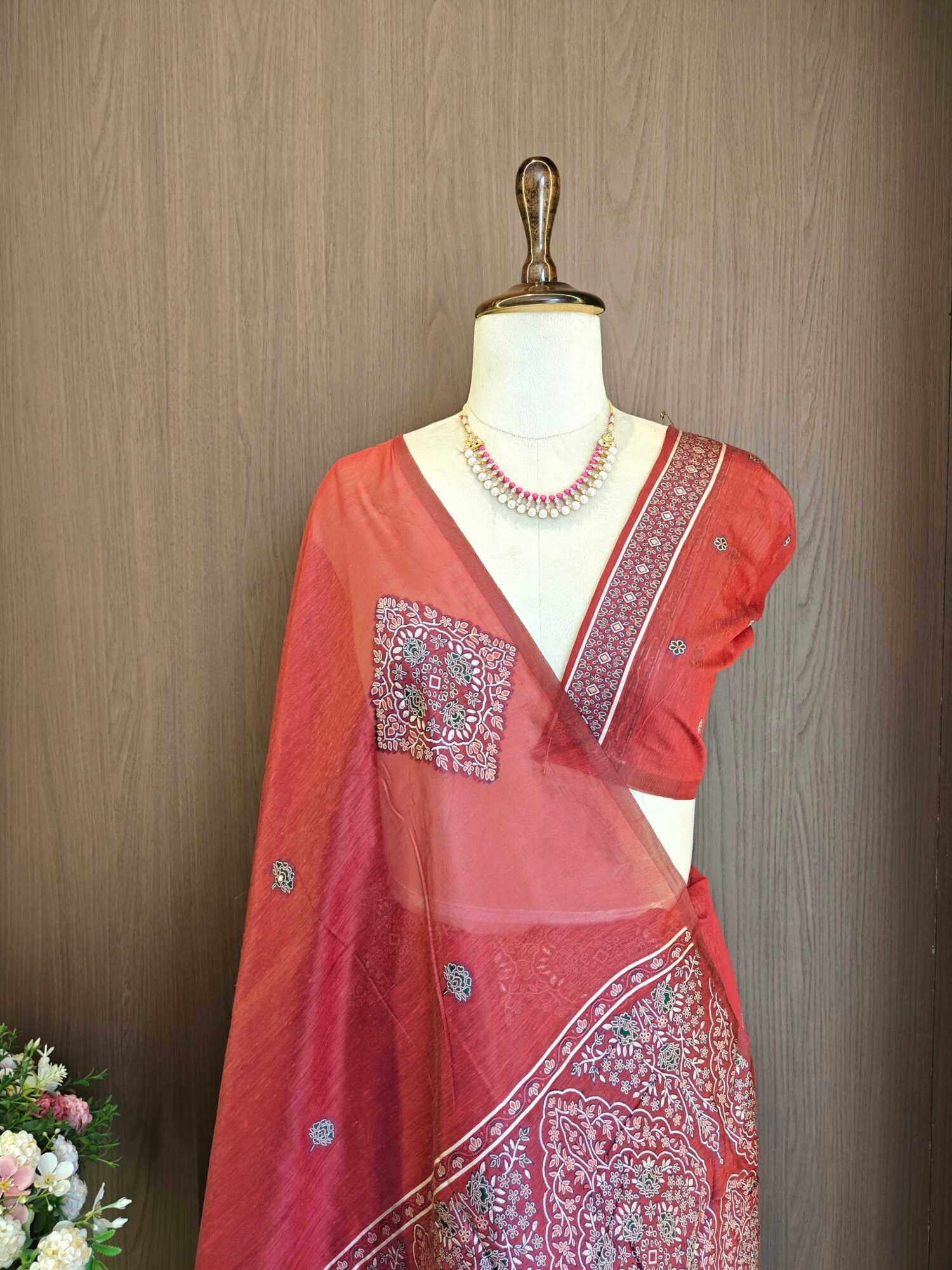 Regal Muga Cotton Saree with Pashmina Resham Weaving - Image 3