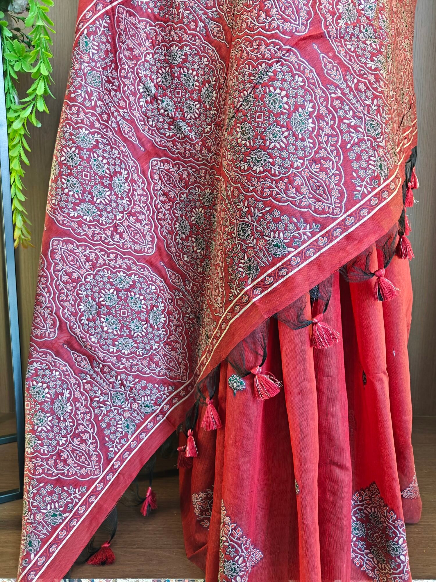 Timeless Soft Muga Cotton Saree with Pashmina Resham Weaving - Image 3