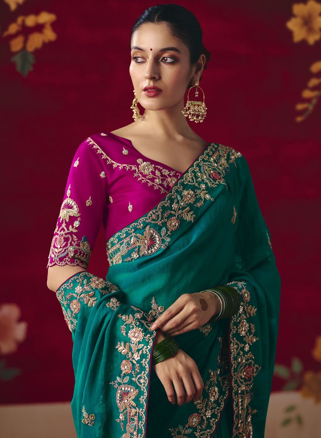Glamorous Fancy Saree with Sequin and Thread Embellishments - Image 6