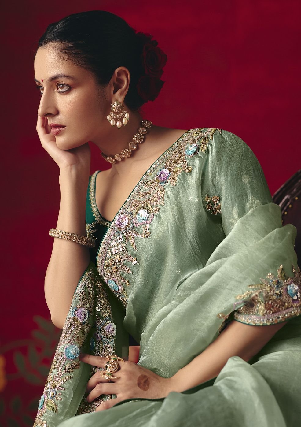 Glamorous Fancy Saree with Sequin and Thread Embellishments - Image 5