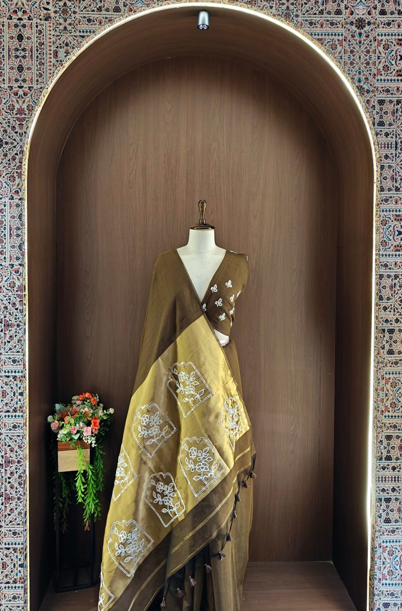 Embroidered Mul Cotton Saree with Aari, Sequin & Dori Work - Image 5