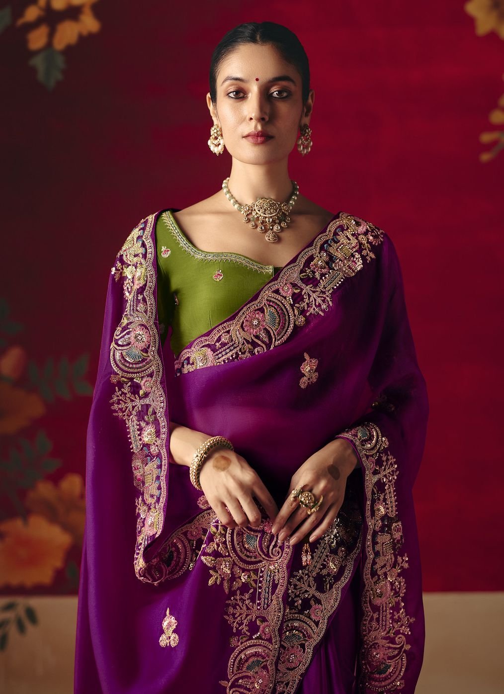 Fancy Party Wear Saree with Sequins and Thread Embroidery - Image 4