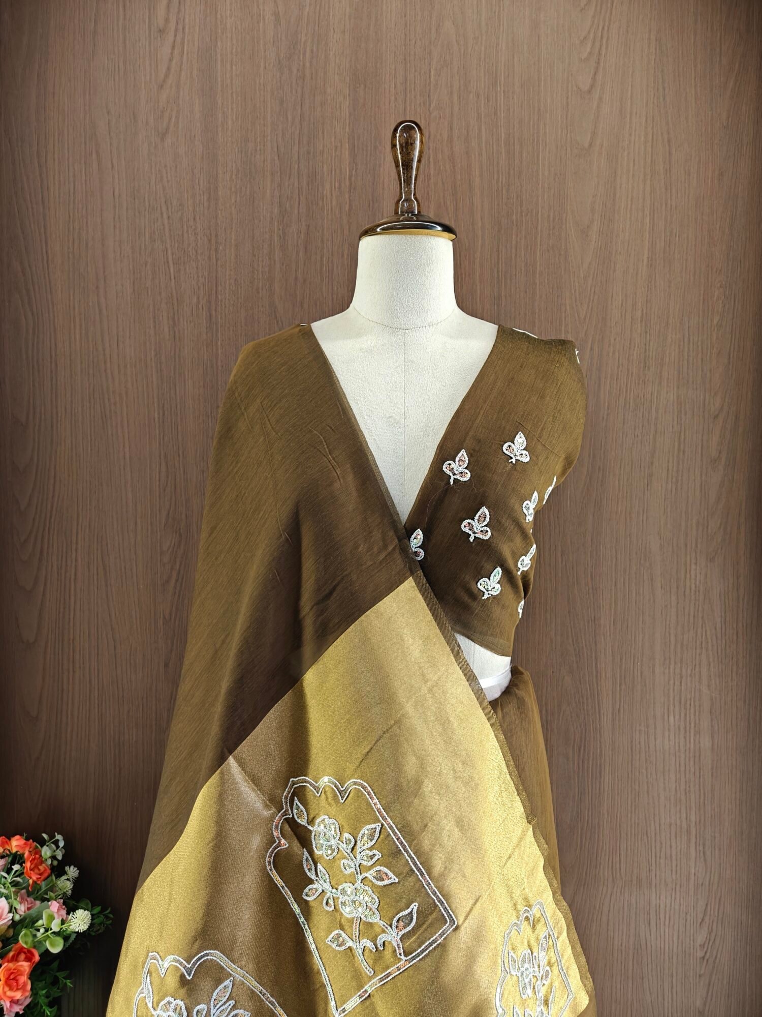 Embroidered Mul Cotton Saree with Aari, Sequin & Dori Work - Image 6