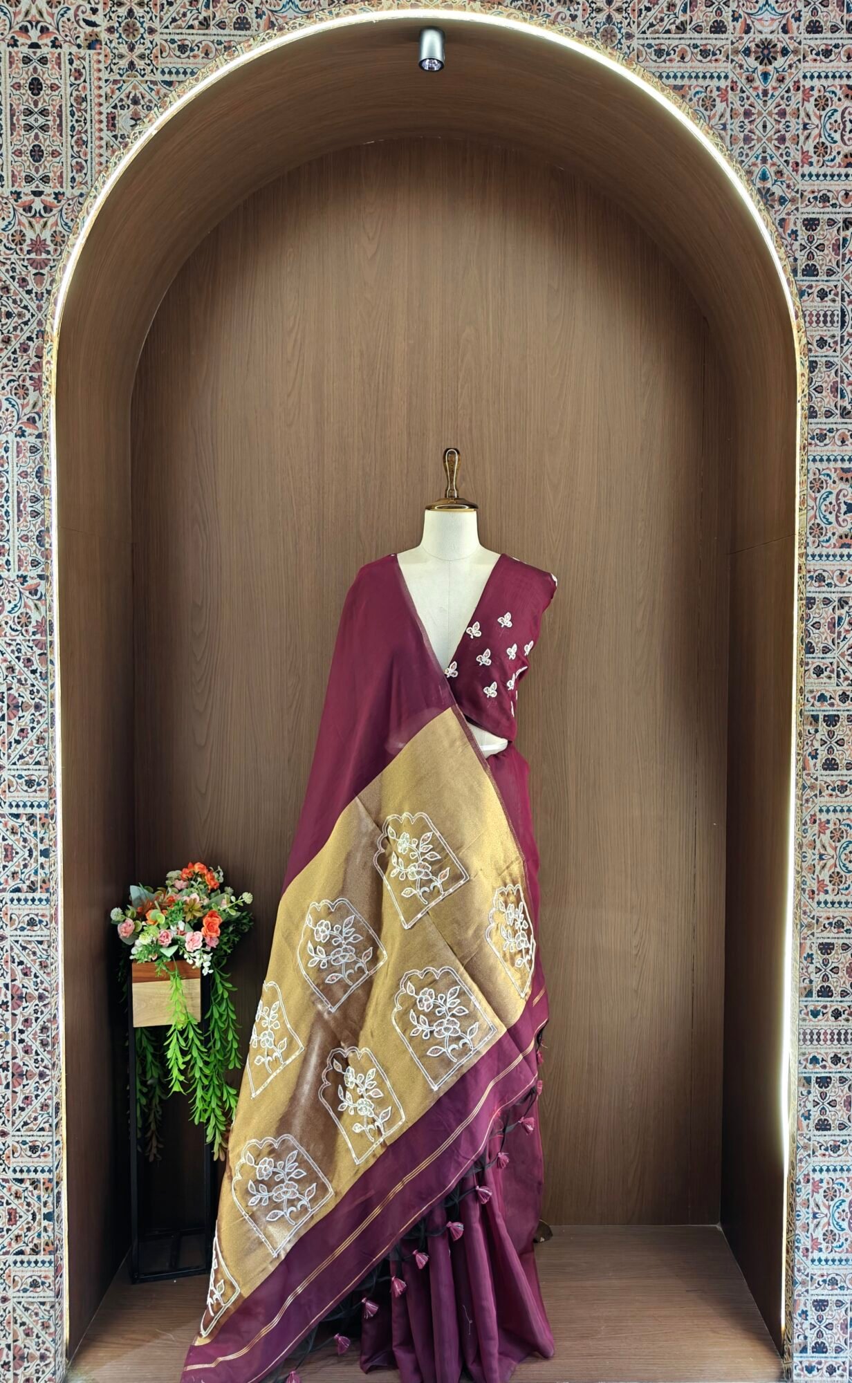 Embroidered Mul Cotton Saree with Aari, Sequin & Dori Work - Image 7