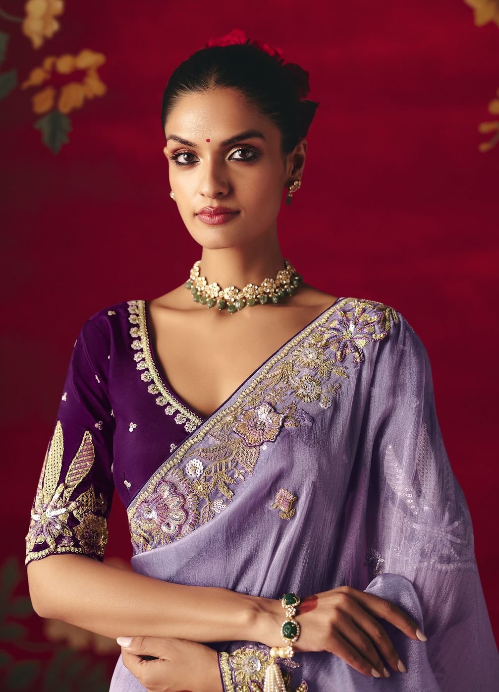 Fancy Party Wear Saree with Sequins and Thread Embroidery - Image 5