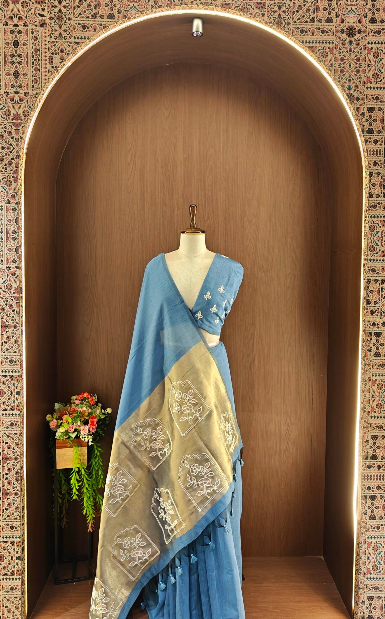 Embroidered Mul Cotton Saree with Aari, Sequin & Dori Work - Image 8