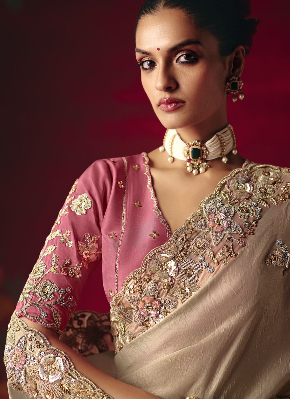 Fancy Party Wear Saree with Sequins and Thread Embroidery