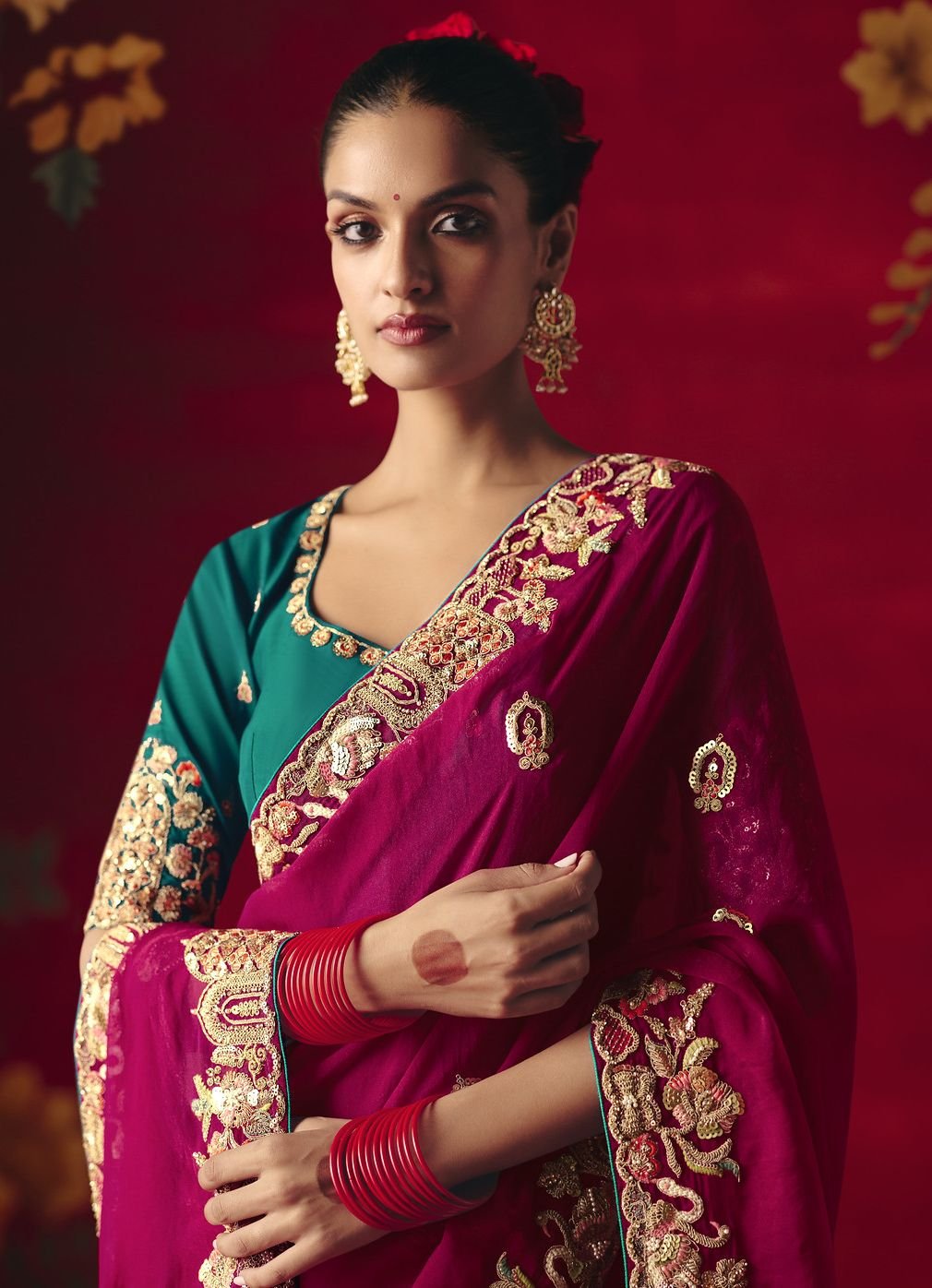 Fancy Party Wear Saree with Sequins and Thread Embroidery - Image 6