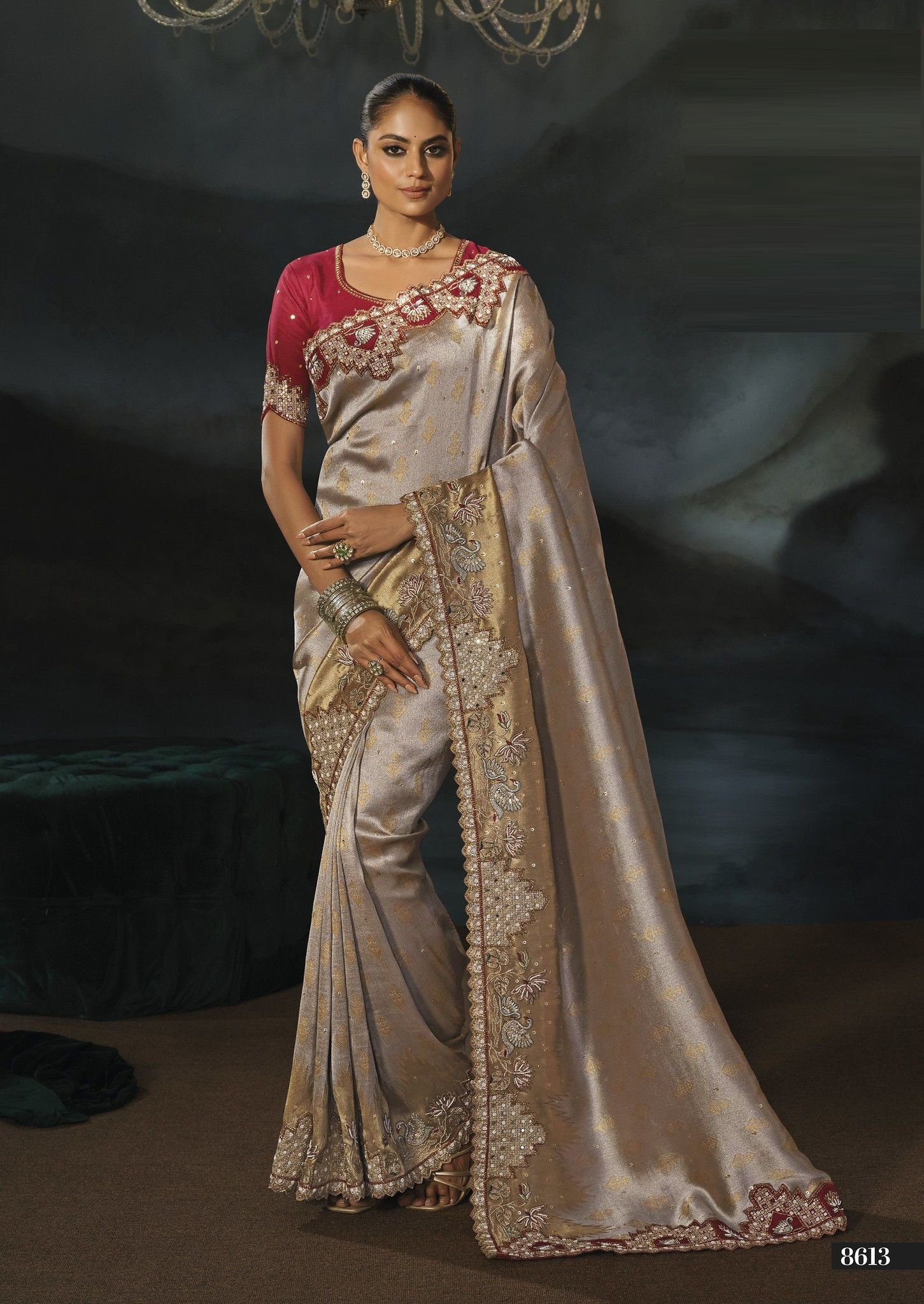 Exquisite Wedding Sarees with Heavy Handcrafted Work - Image 7