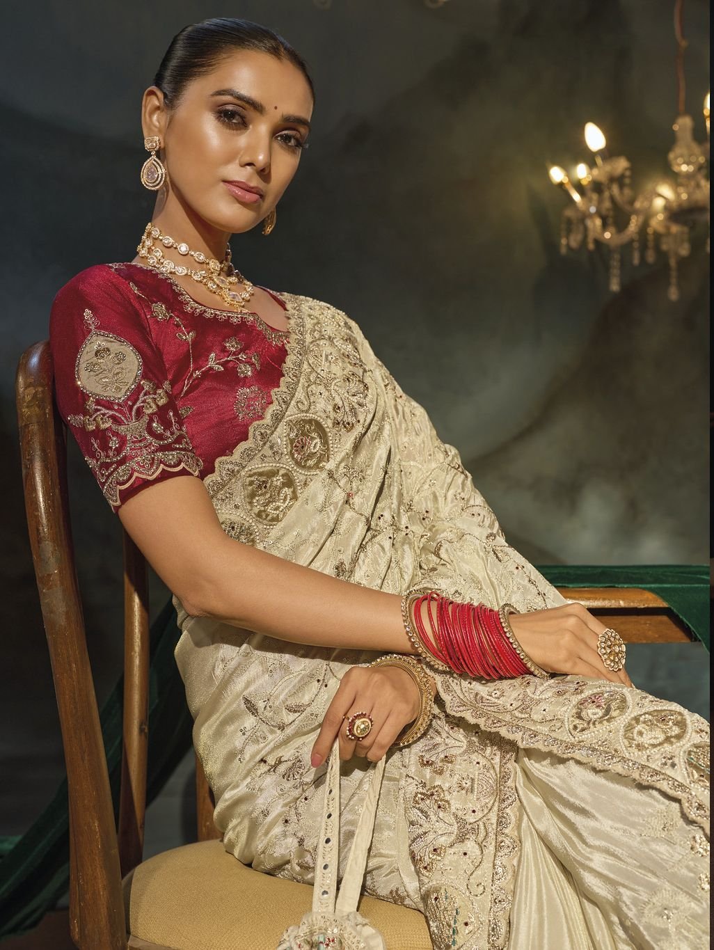 Exquisite Wedding Sarees with Heavy Handcrafted Work - Image 8