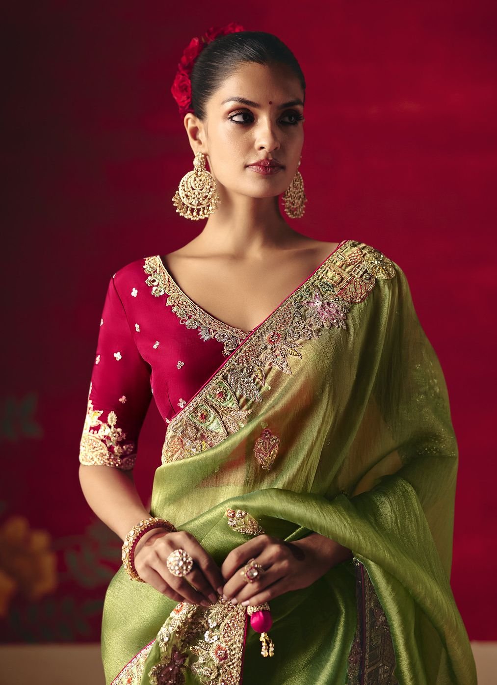 Fancy Party Wear Saree with Sequins and Thread Embroidery - Image 7