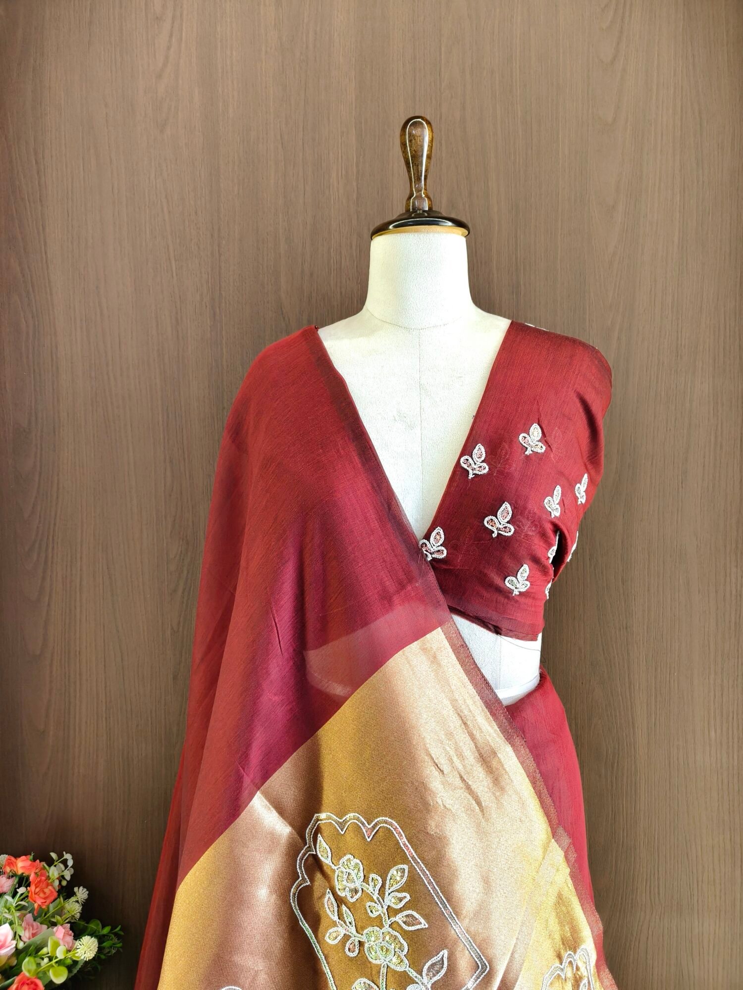 Embroidered Mul Cotton Saree with Aari, Sequin & Dori Work