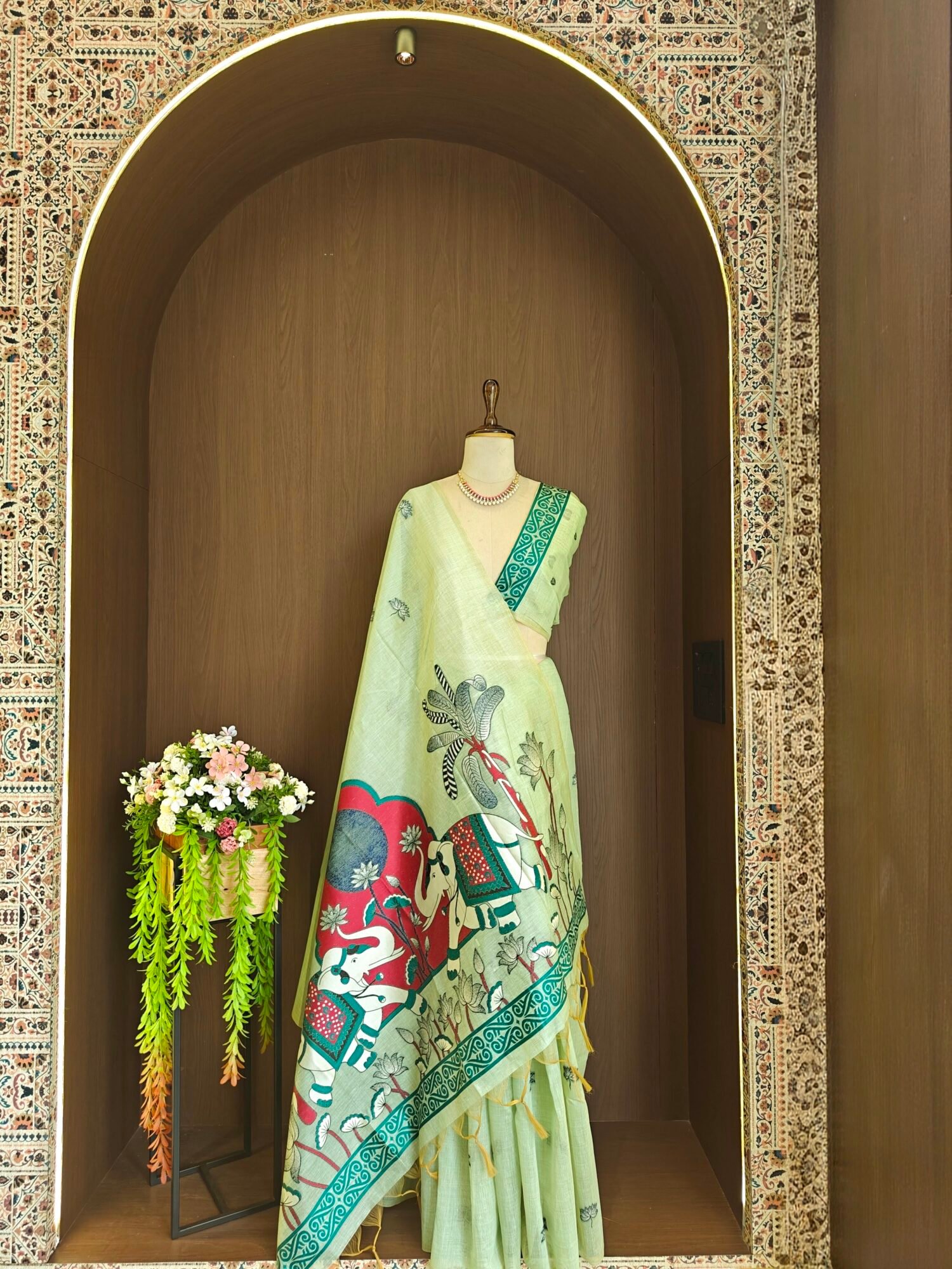 Royal Muga Cotton Saree with Rajwadi Lotus & Elephant Pallu - Image 2