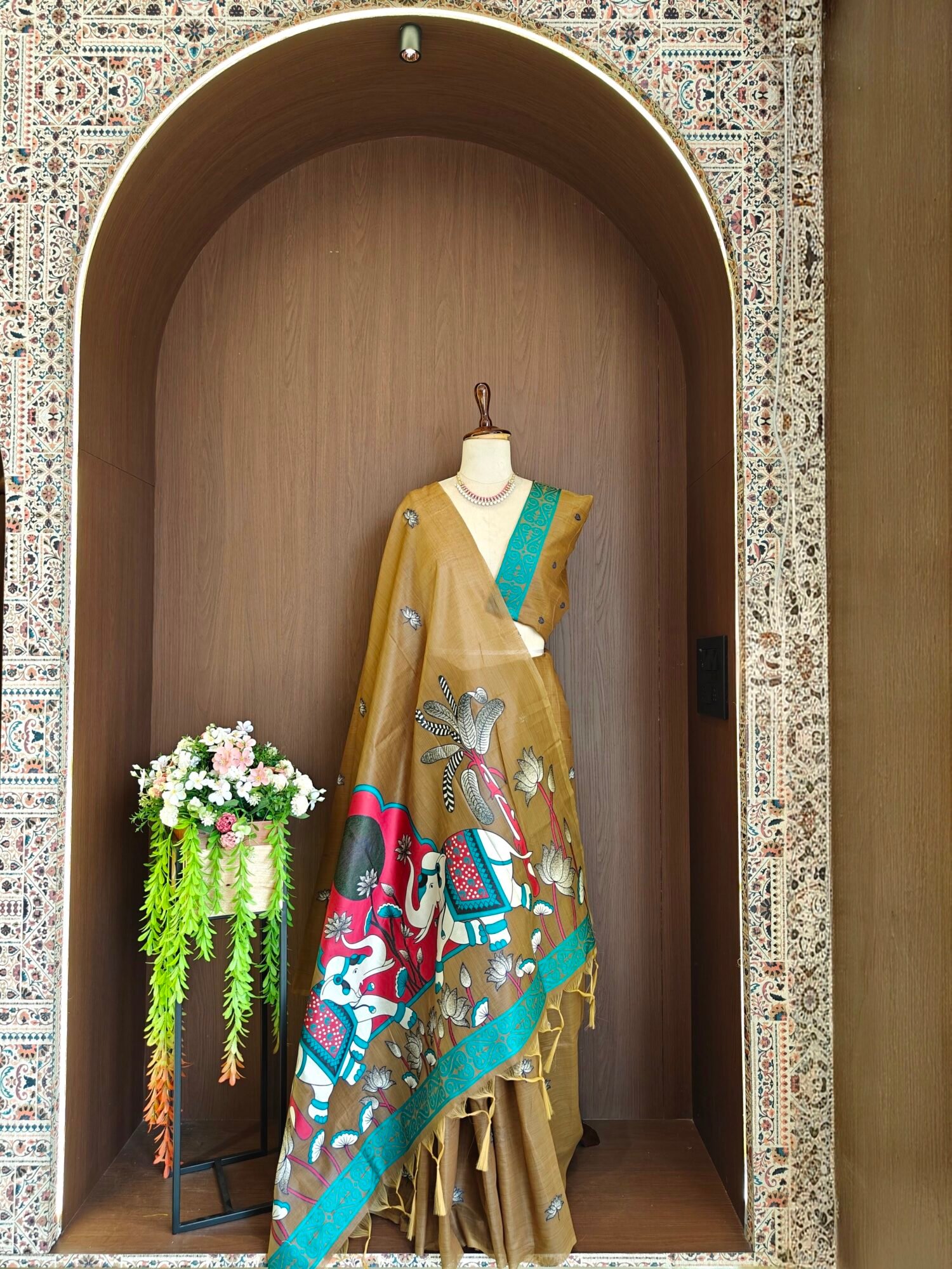 Royal Muga Cotton Saree with Rajwadi Lotus & Elephant Pallu - Image 4