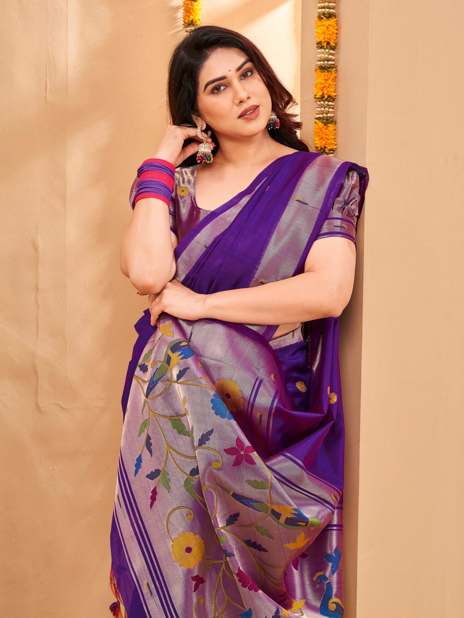 Regal Khadi Raw Silk Saree with Meena Weaving - Image 2