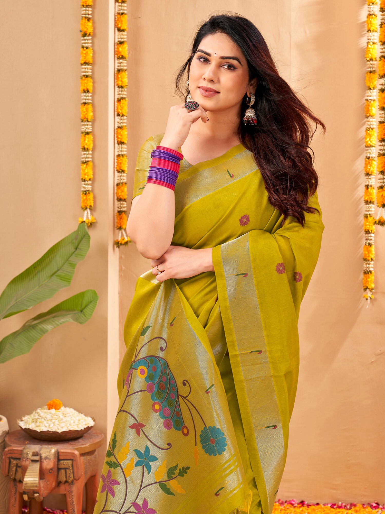 Regal Khadi Raw Silk Saree with Meena Weaving - Image 7