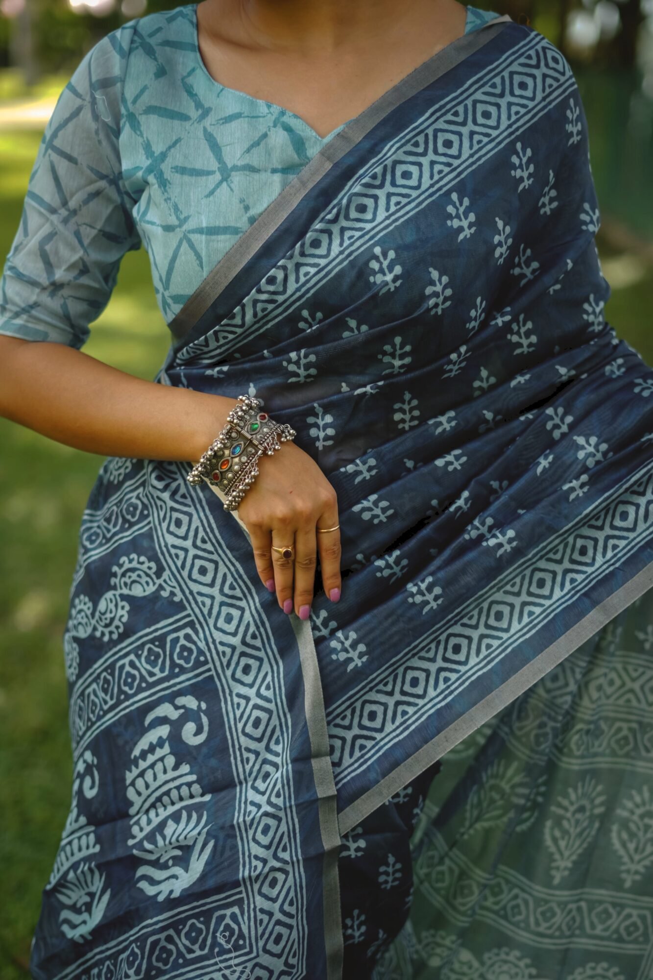Delicate Dhanwari Cotton Saree with Traditional Block Print