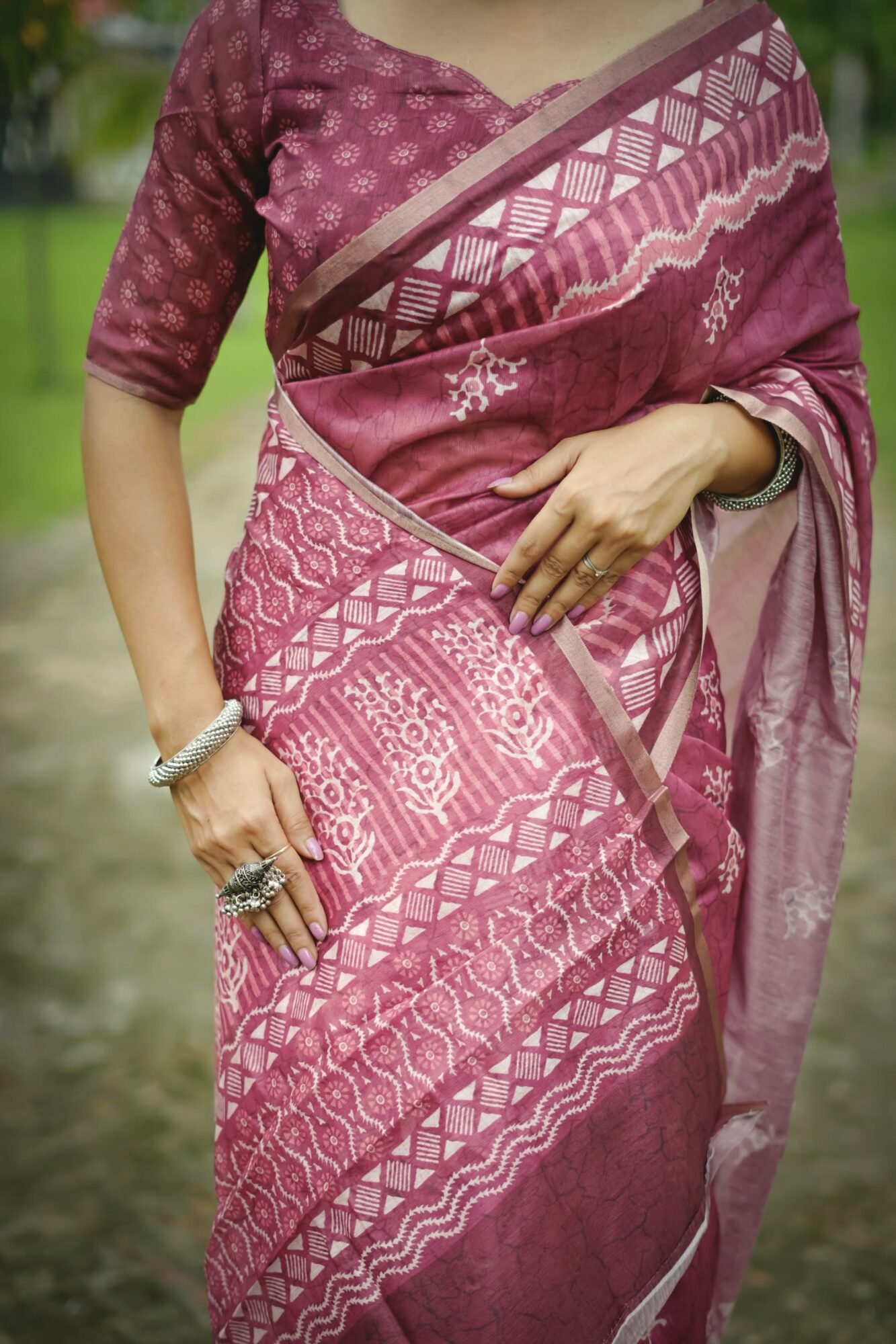 Delicate Dhanwari Cotton Saree with Traditional Block Print - Image 3