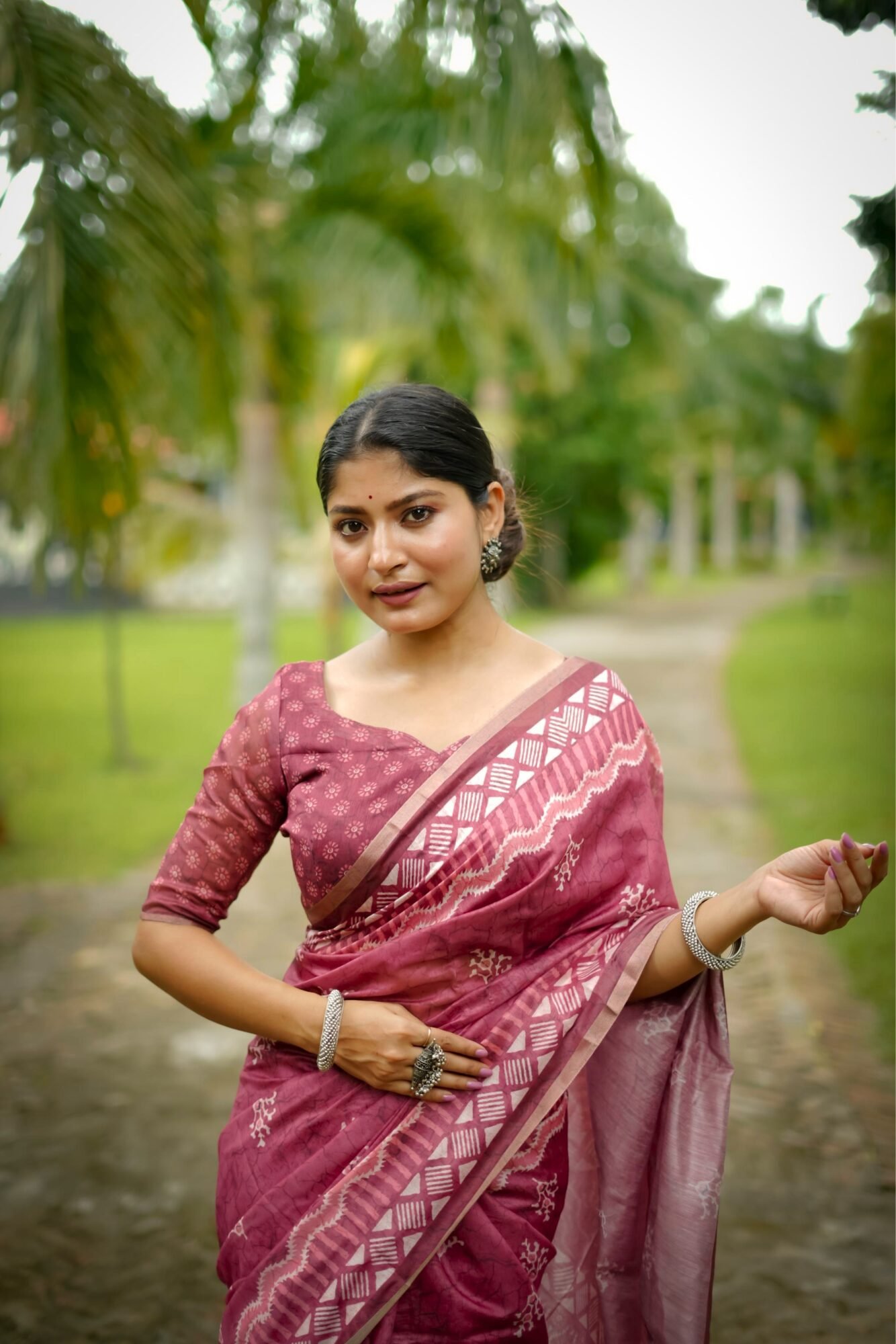Delicate Dhanwari Cotton Saree with Traditional Block Print - Image 4
