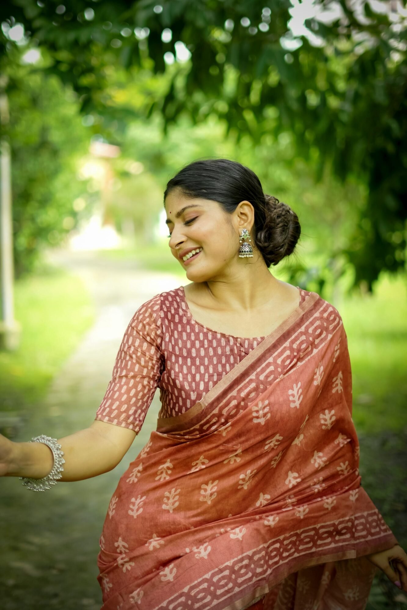 Delicate Dhanwari Cotton Saree with Traditional Block Print - Image 7