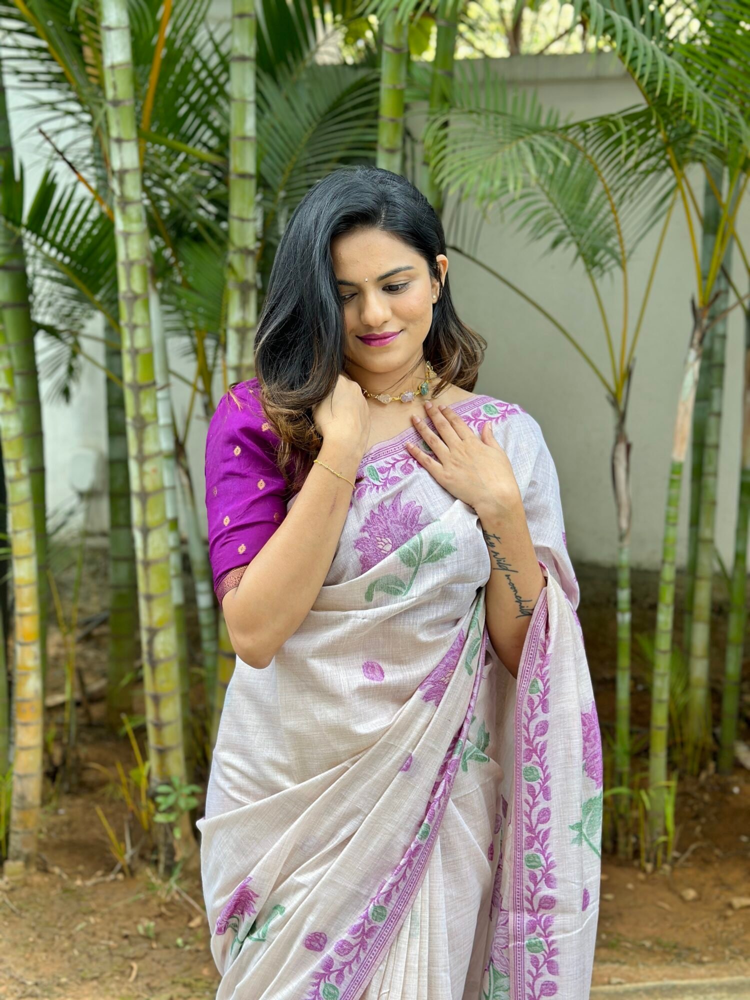 Timeless Muga Cotton Saree with Jamdani Contrast Border - Image 8