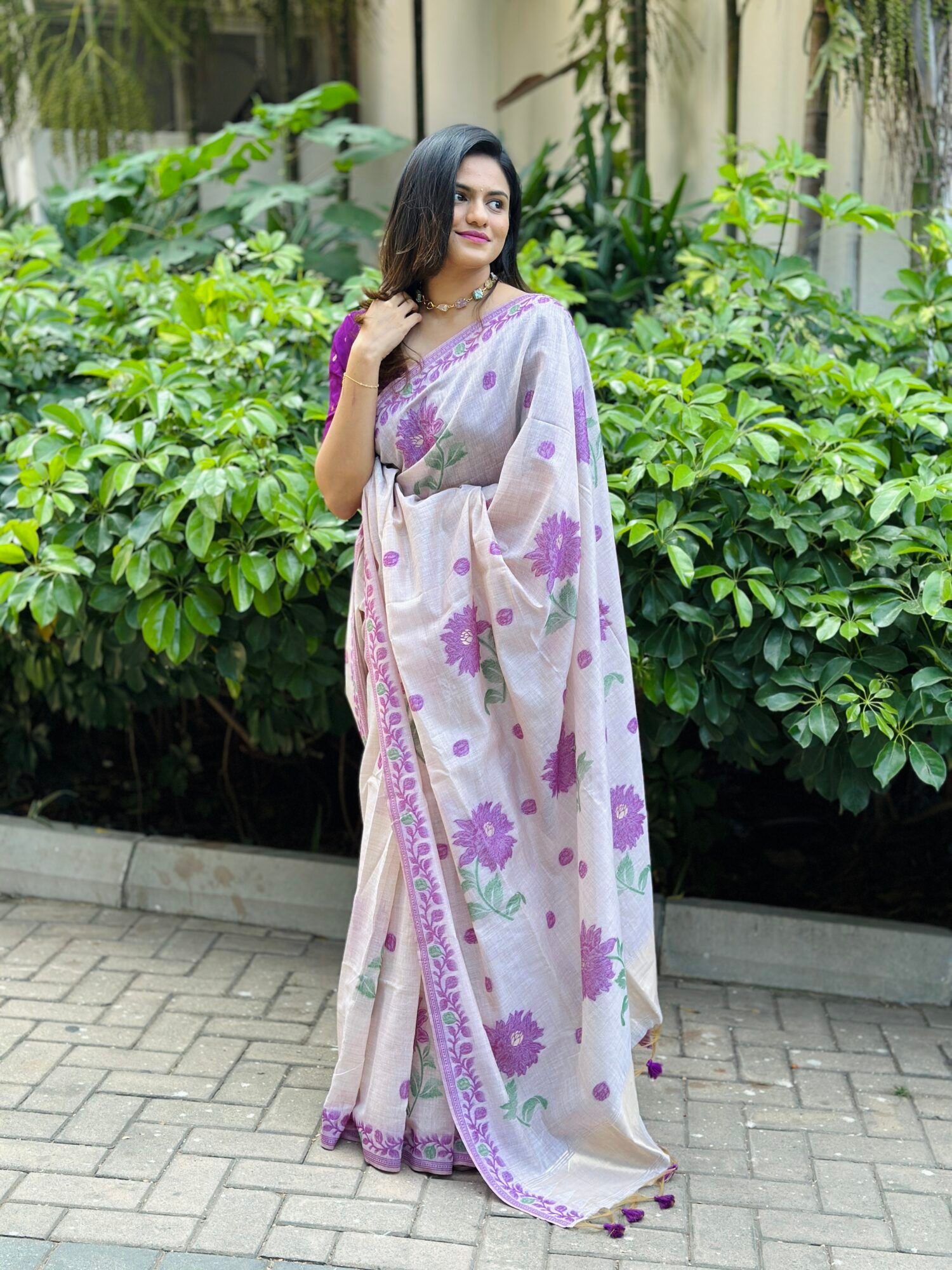 Timeless Muga Cotton Saree with Jamdani Contrast Border