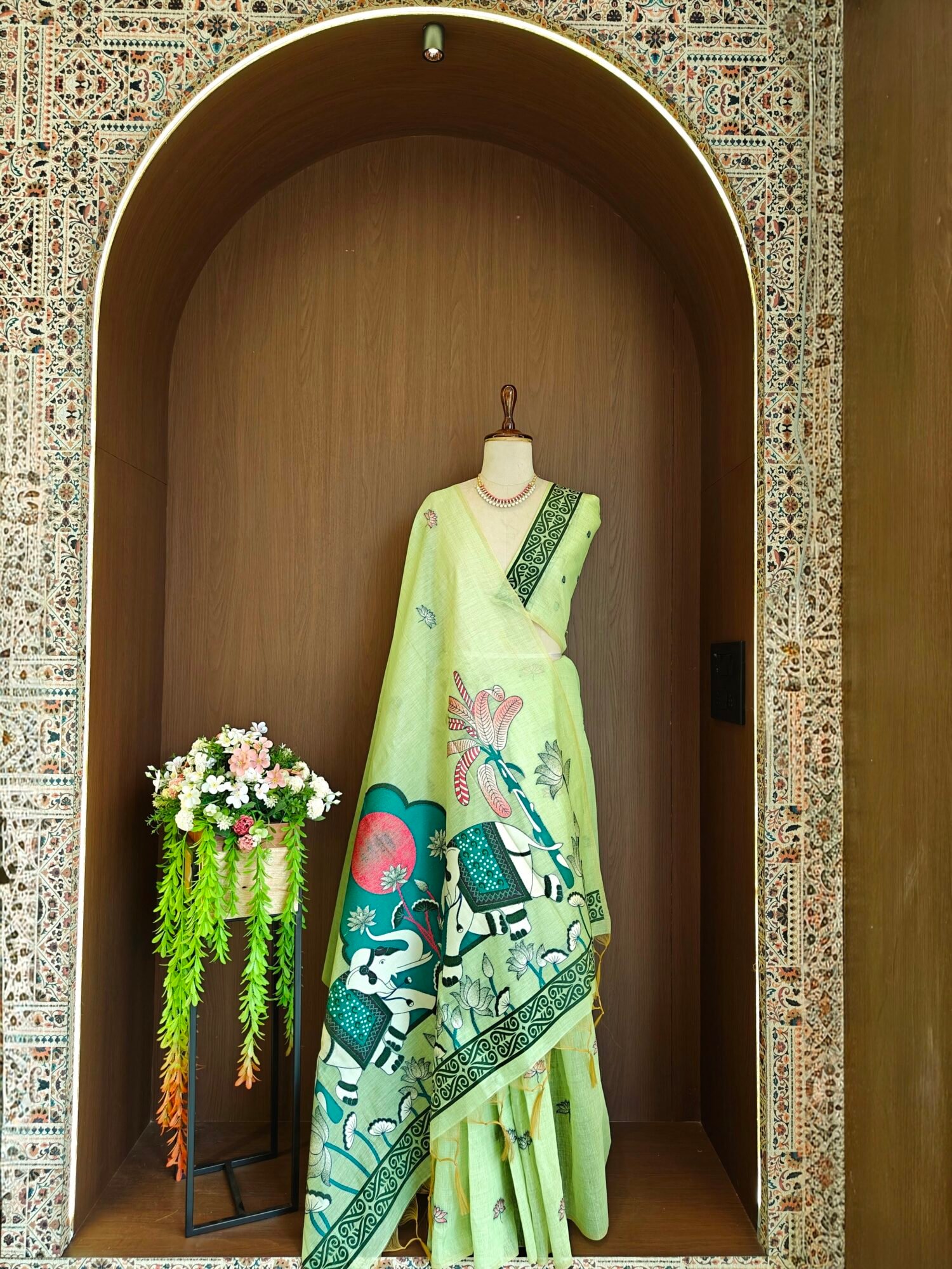 Royal Muga Cotton Saree with Rajwadi Lotus & Elephant Pallu - Image 6