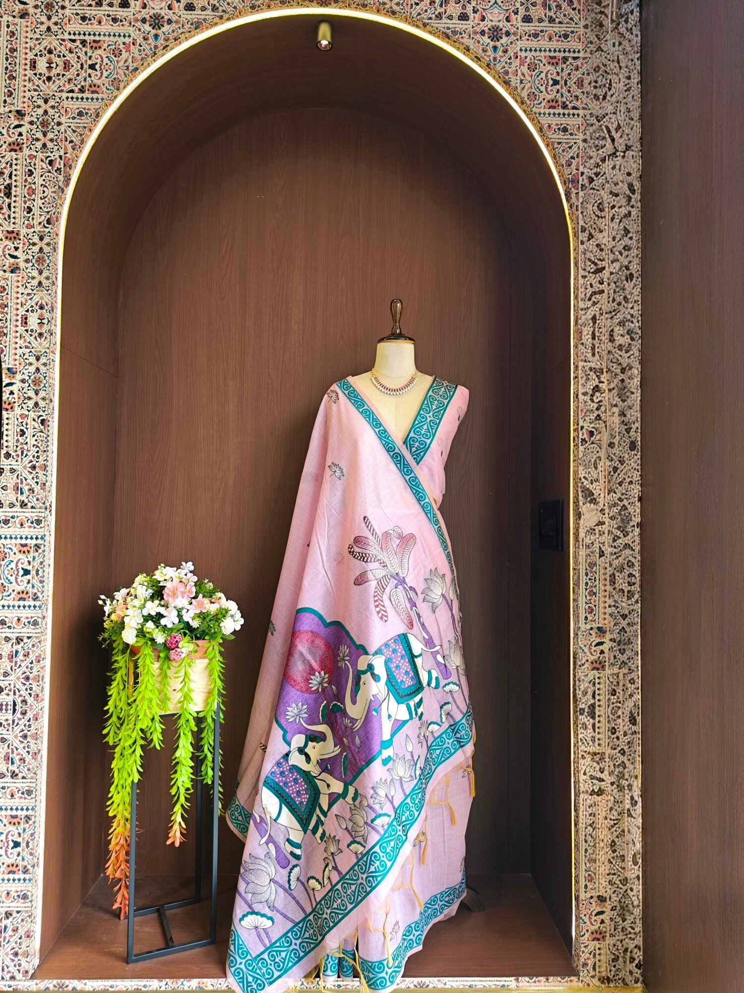 Royal Muga Cotton Saree with Rajwadi Lotus & Elephant Pallu - Image 7