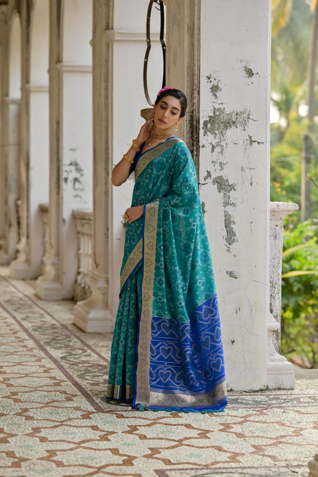 Signature Desi Raw Silk Pochampally Ikkat Saree - Image 4