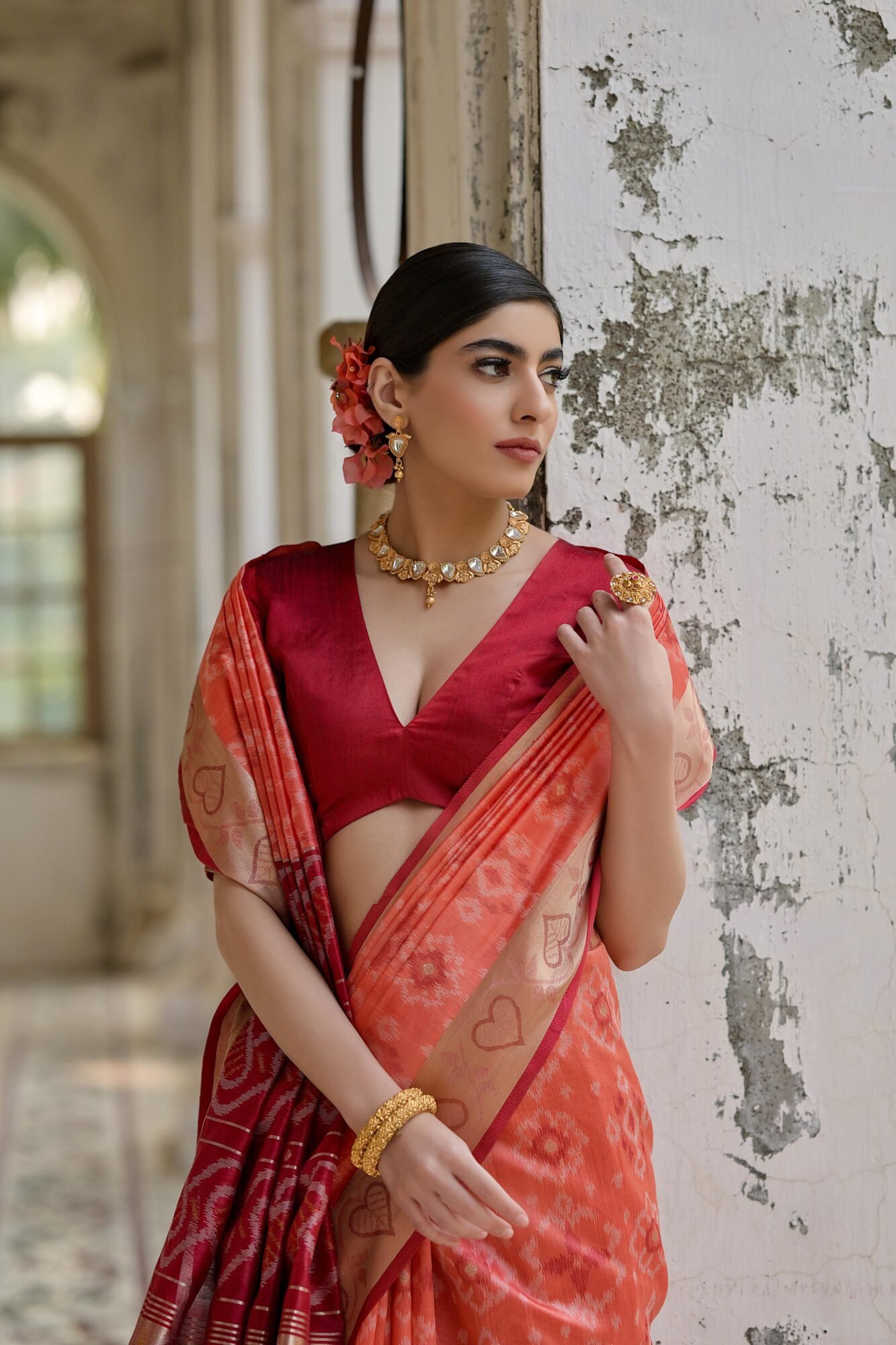 Signature Desi Raw Silk Pochampally Ikkat Saree - Image 6